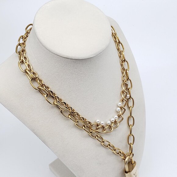 Authentic Louis Vuitton Gold Padlock w/ Unbranded Fashion Stainless Steel Chain - Picture 5 of 7